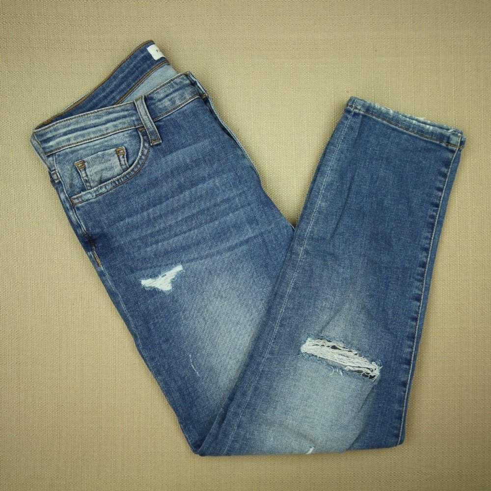 Flying Monkey High Waist Mom Crop Jeans Women's Size 29 Distressed Medium Wash